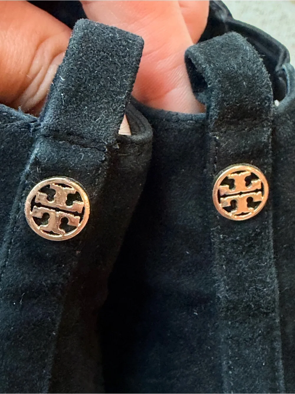Tory Burch Gemma Open Toe Bootie in Black Royal Suede size 10